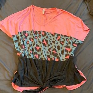 Pink and Blue Leopard Stripe Top